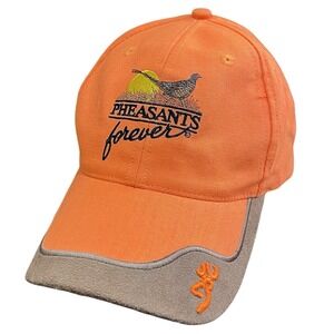 Vintage Browning Pheasants Embroidered Blaze Orange Trucker Hat Hunting SnapBack